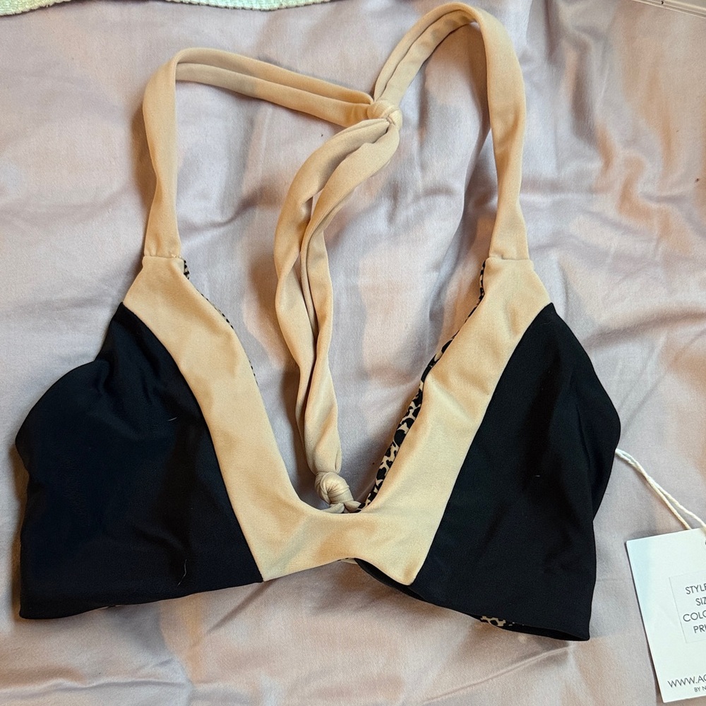 Acacia Swimwear Black and Tan Halter Bralette